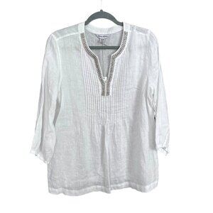 NWT Tommy Bahama Women's White Linen Long Sleeve Tunic Blouse Size Medium